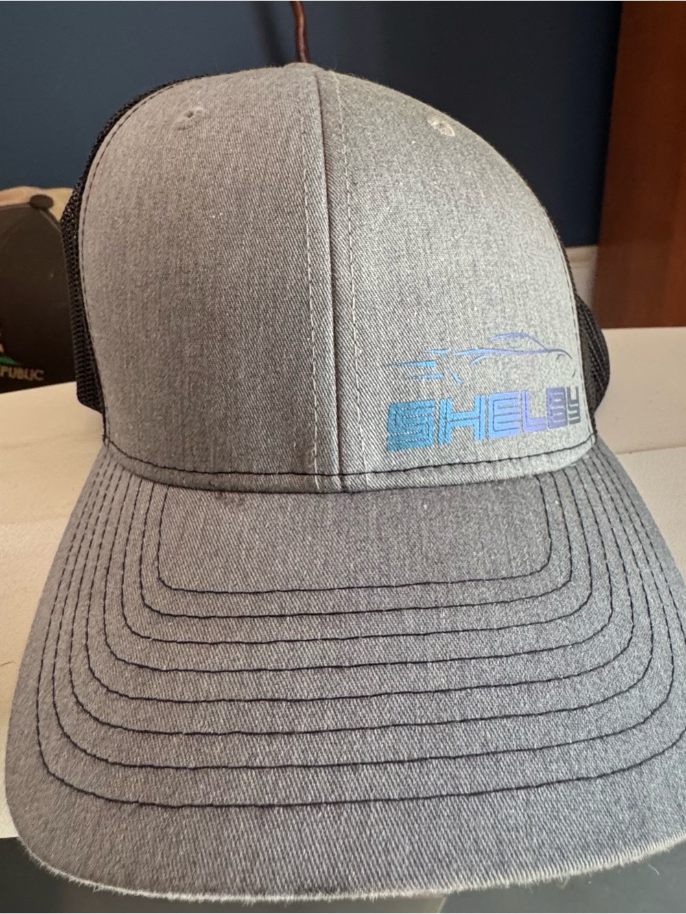 Shelby Grey Mesh-Back Trucker Hat